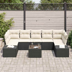 Gartensofa-set mit Kissen 8 pcs Schwarz und Creme Poly-Rattan