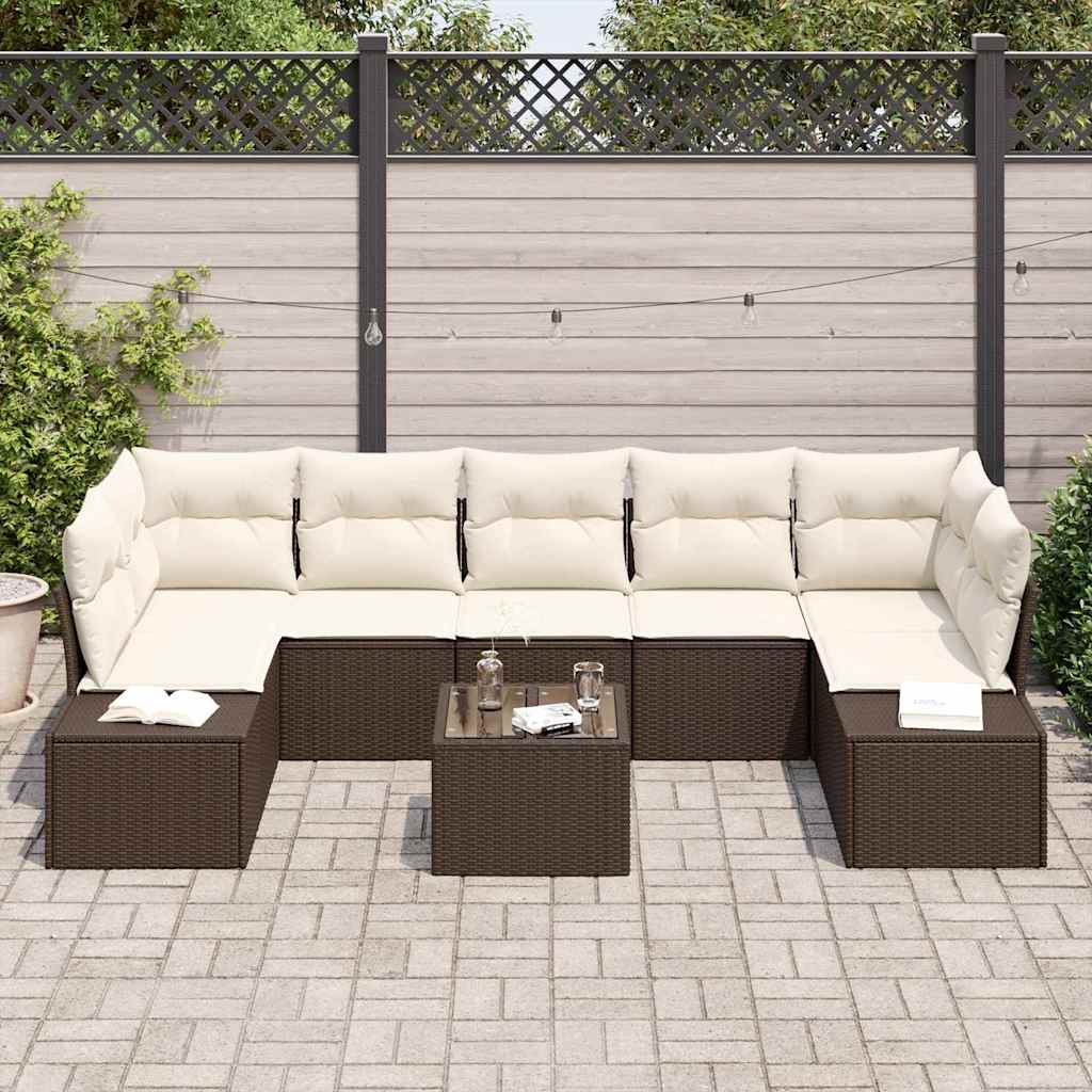Gartensofa-set mit Kissen 8 pcs Braun und Creme Poly-Rattan