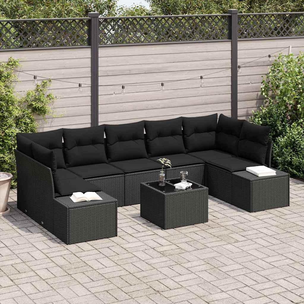 Gartensofa-set mit Kissen 8 pcs Schwarz Poly-Rattan