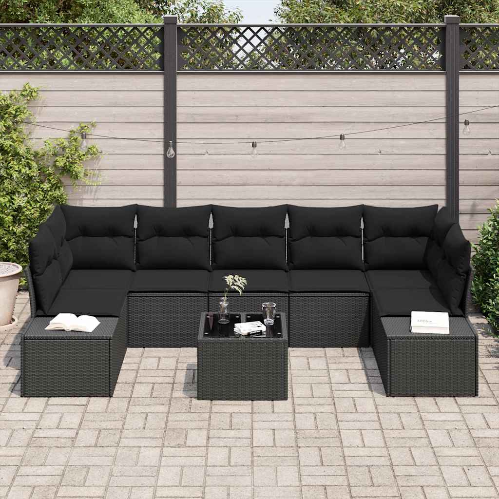 Gartensofa-set mit Kissen 8 pcs Schwarz Poly-Rattan