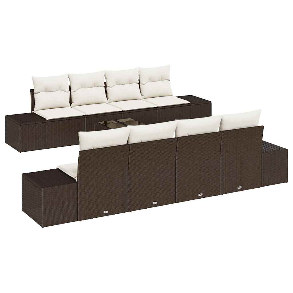 Garten-Sofa-Set mit Kissen 8 pcs Braun und Creme Poly-Rattan