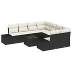 Garten-Sofa-Set mit Kissen 9 pcs Schwarz und Creme Poly-Rattan