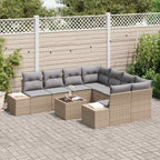 Garten-Sofa-Set mit Kissen 9 pcs Beige und Grau Poly-Rattan