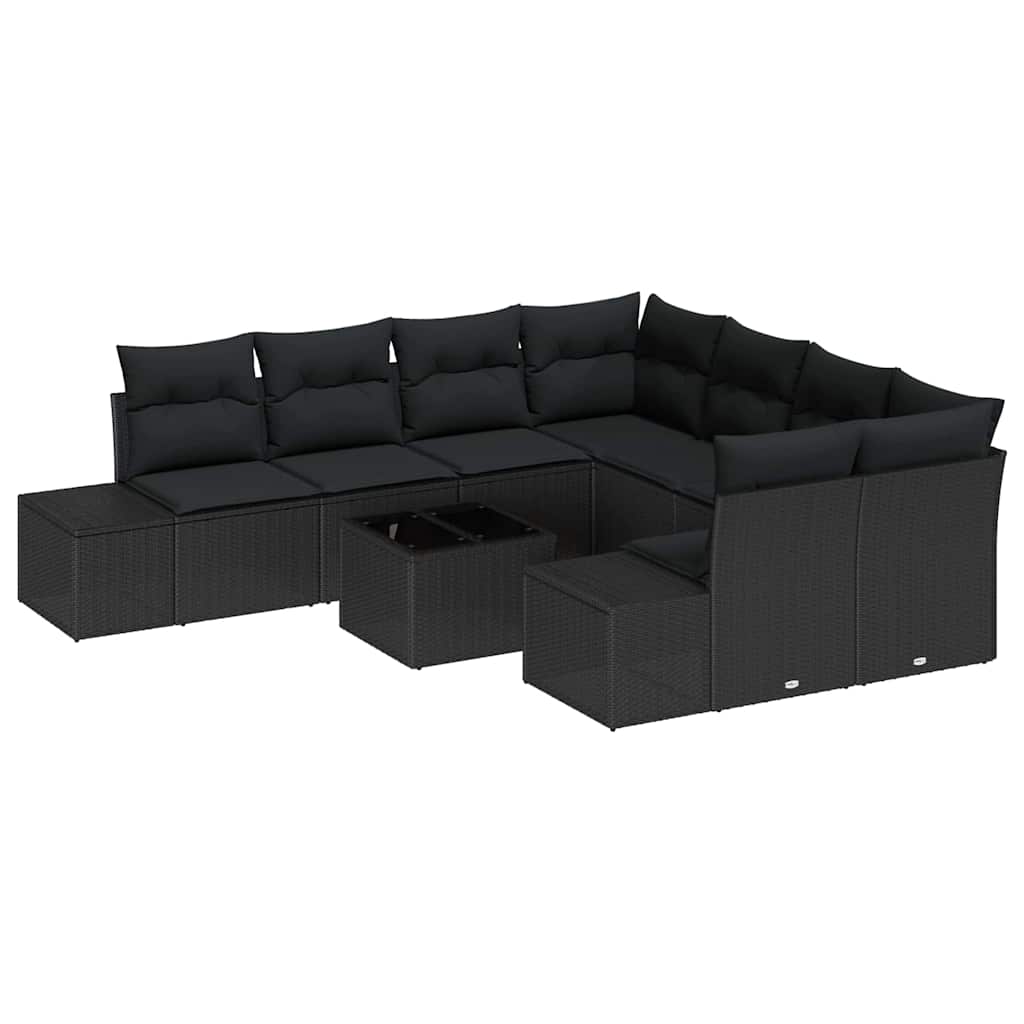 Garten-Sofa-Set mit Kissen 9 pcs Schwarz Poly-Rattan