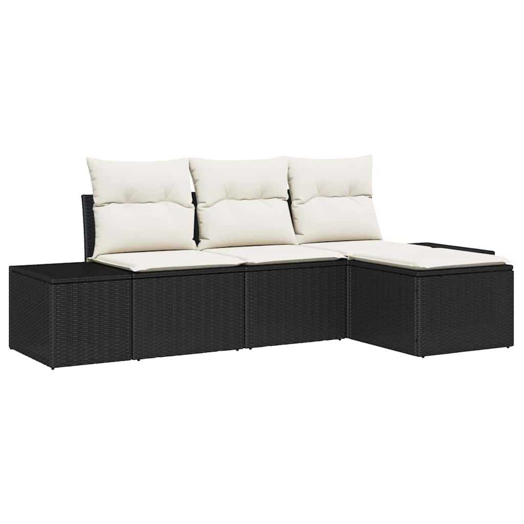 Garten-Sofa-Set mit Kissen 4 pcs Schwarz und Creme Poly-Rattan