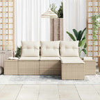 Garten-Sofa-Set mit Kissen 4 pcs Beige und Creme Poly-Rattan