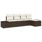Garten-Sofa-Set mit Kissen 5 pcs Braun und Creme Poly-Rattan