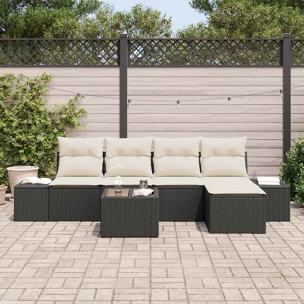 Garten-Sofa-Set mit Kissen 5 pcs Braun und Creme Poly-Rattan