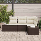 Gartensofa-set mit Speicher 4 pcs Braun und Creme Poly-Rattan