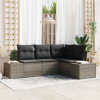 Gartensofa-set mit Speicher 4 pcs Grau Poly-Rattan