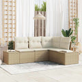 Gartensofa-set mit Speicher 4 pcs Beige und Creme Poly-Rattan