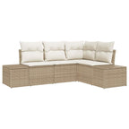 Gartensofa-set mit Speicher 4 pcs Beige und Creme Poly-Rattan