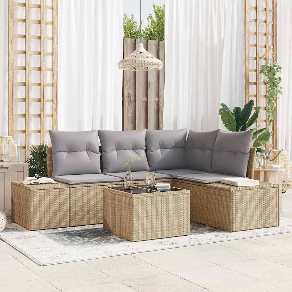 Gartensofa-set mit Speicher Beige und Hellgrau Poly-Rattan