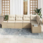 Gartensofa-set mit Speicher 5 pcs Beige und Creme Poly-Rattan