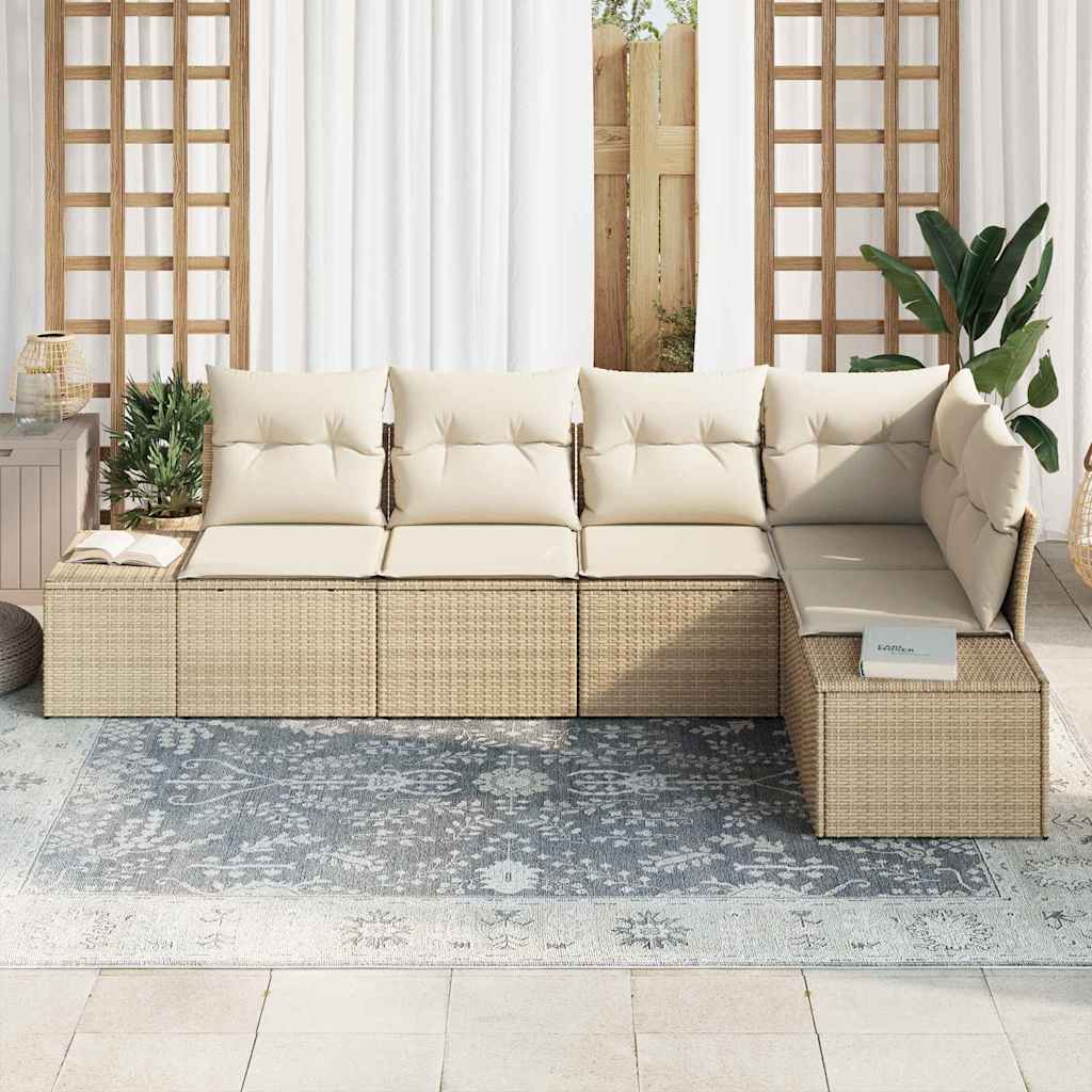Gartensofa-set mit Speicher 5 pcs Beige und Creme Poly-Rattan