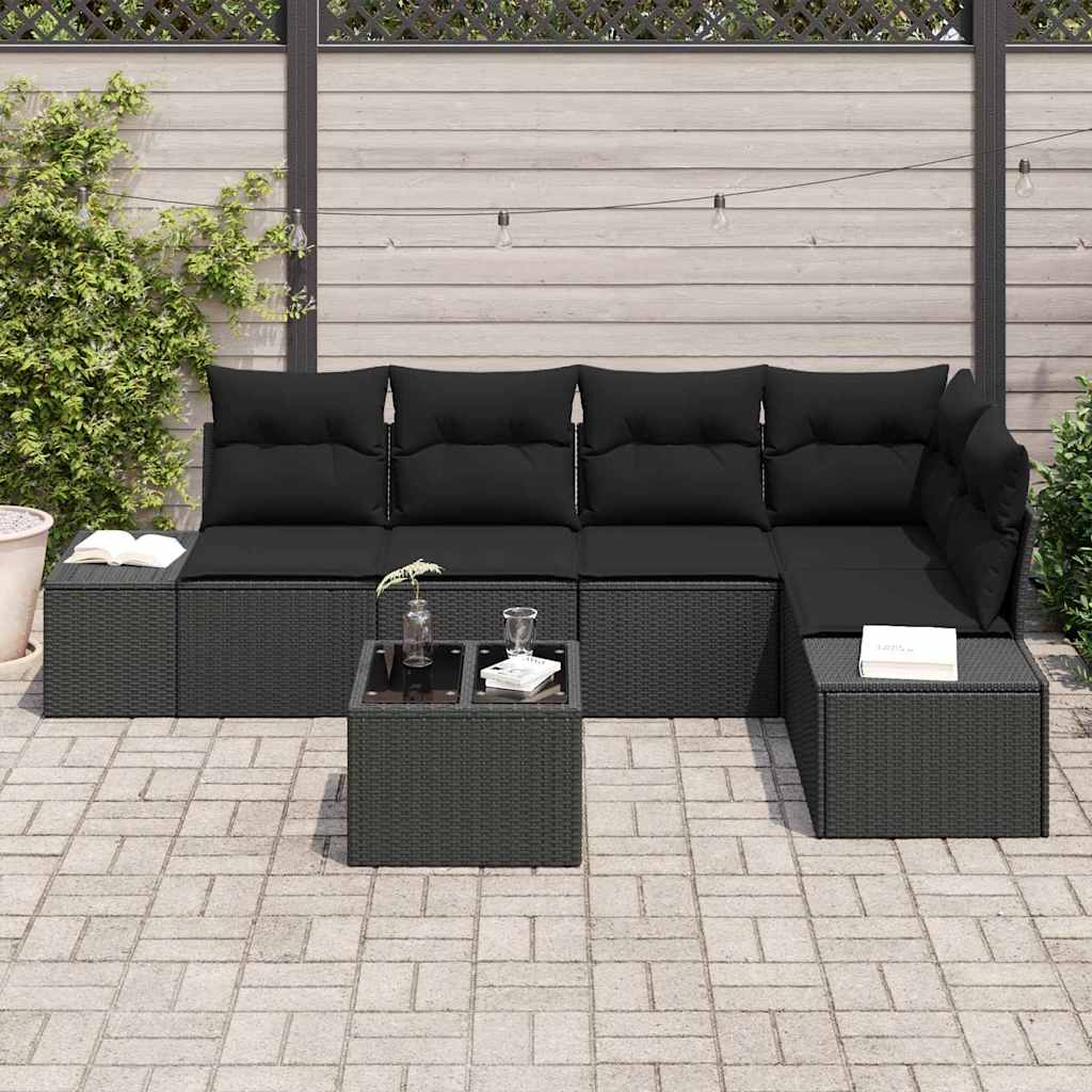 Gartensofa-set mit Speicher Schwarz Poly-Rattan