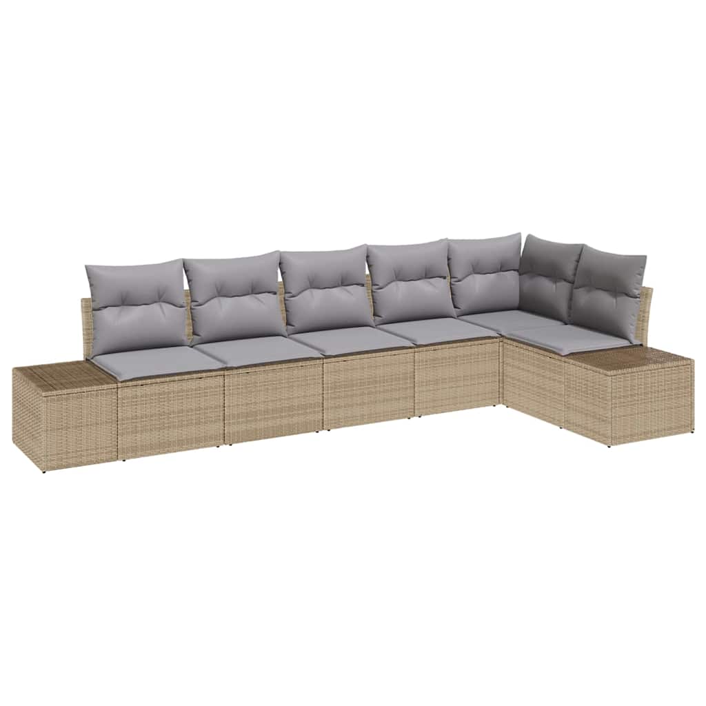Gartensofa-set 6 pcs Beige und Hellgrau Poly-Rattan