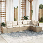 Gartensofa-set mit Speicher 6 pcs Beige und Creme Poly-Rattan