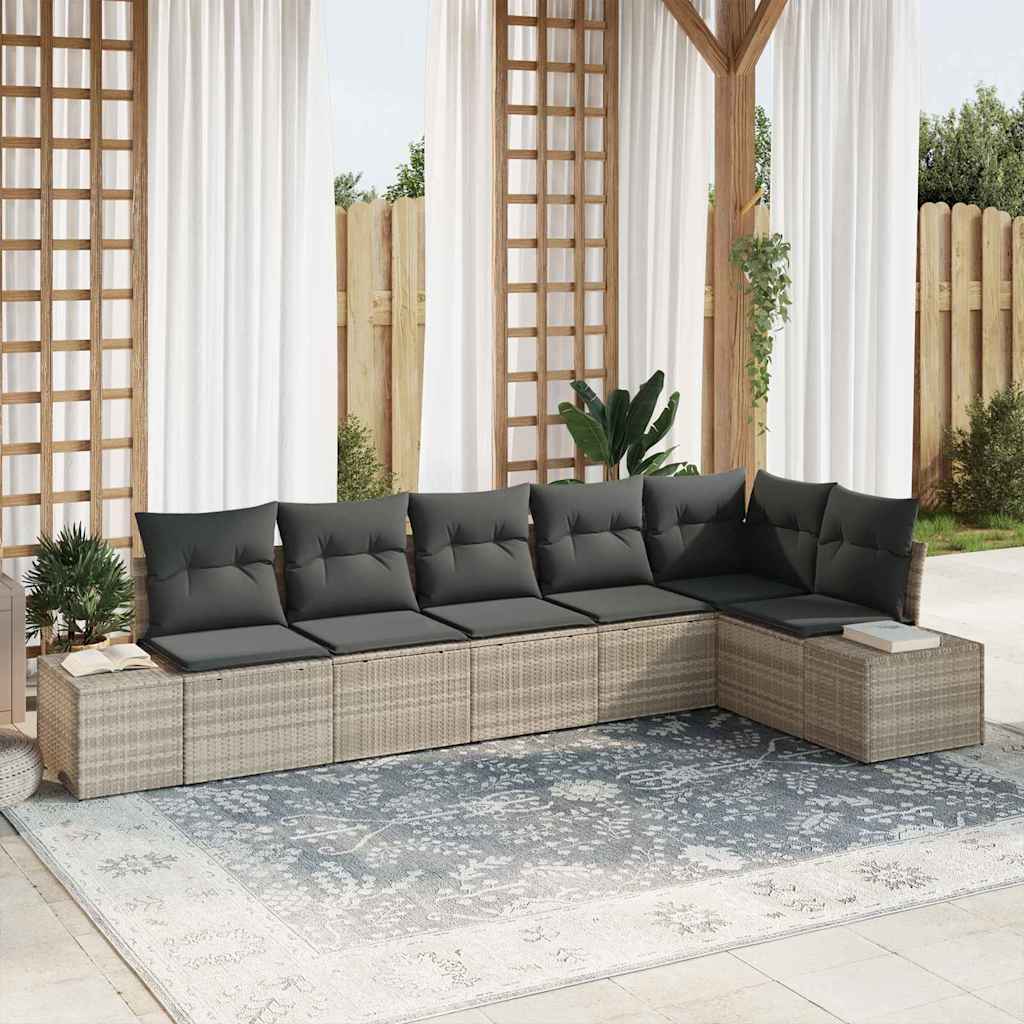 Gartensofa-set mit Speicher 6 pcs Hellgrau Poly-Rattan