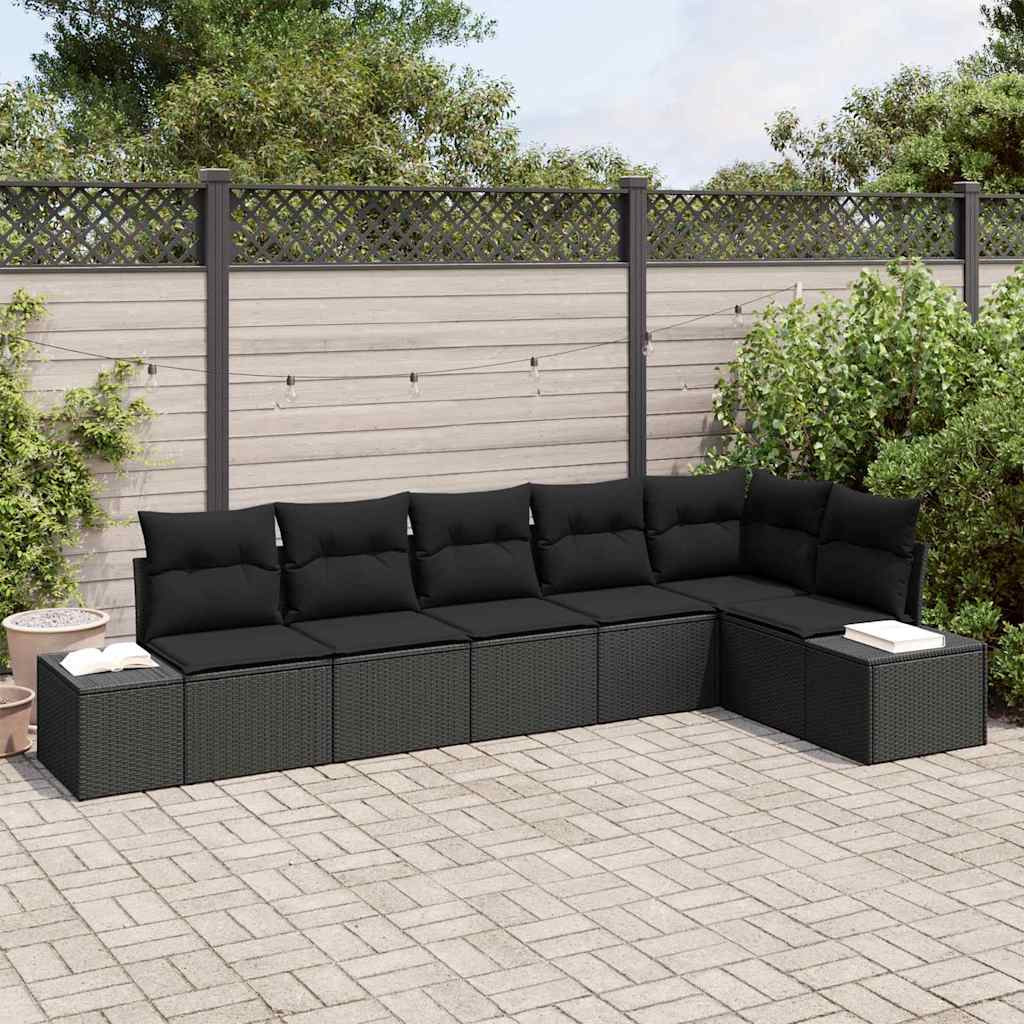 Gartensofa-set mit Speicher 6 pcs Schwarz Poly-Rattan
