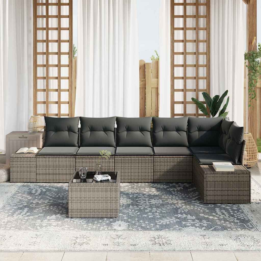 Gartensofa-set mit Speicher Hellgrau Poly-Rattan