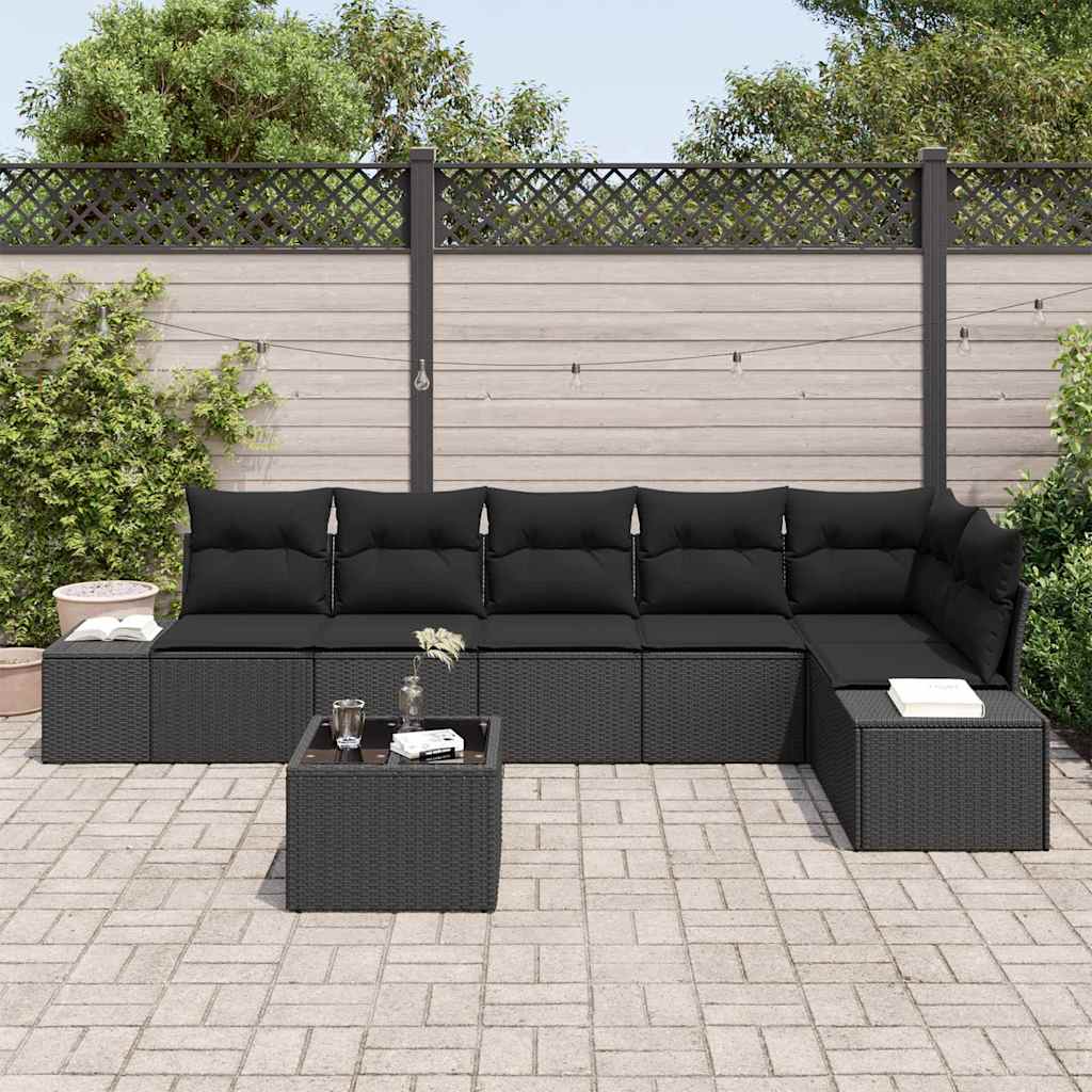 Gartensofa-set mit Speicher Schwarz Poly-Rattan