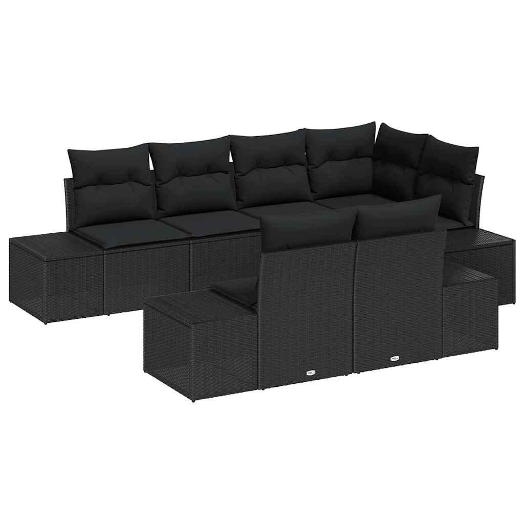 Gartensofa-set mit Speicher 7 pcs Schwarz Poly-Rattan
