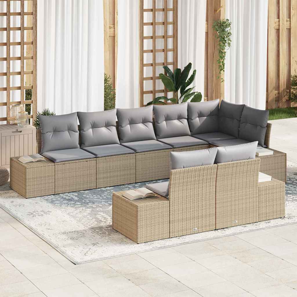 Gartensofa-set 8 pcs Beige und Hellgrau Poly Rattan
