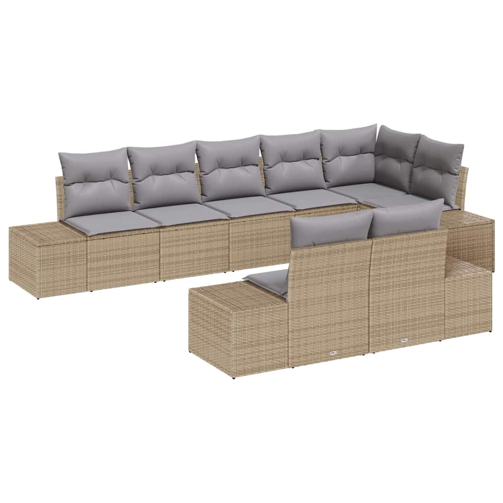 Gartensofa-set 8 pcs Beige und Hellgrau Poly Rattan