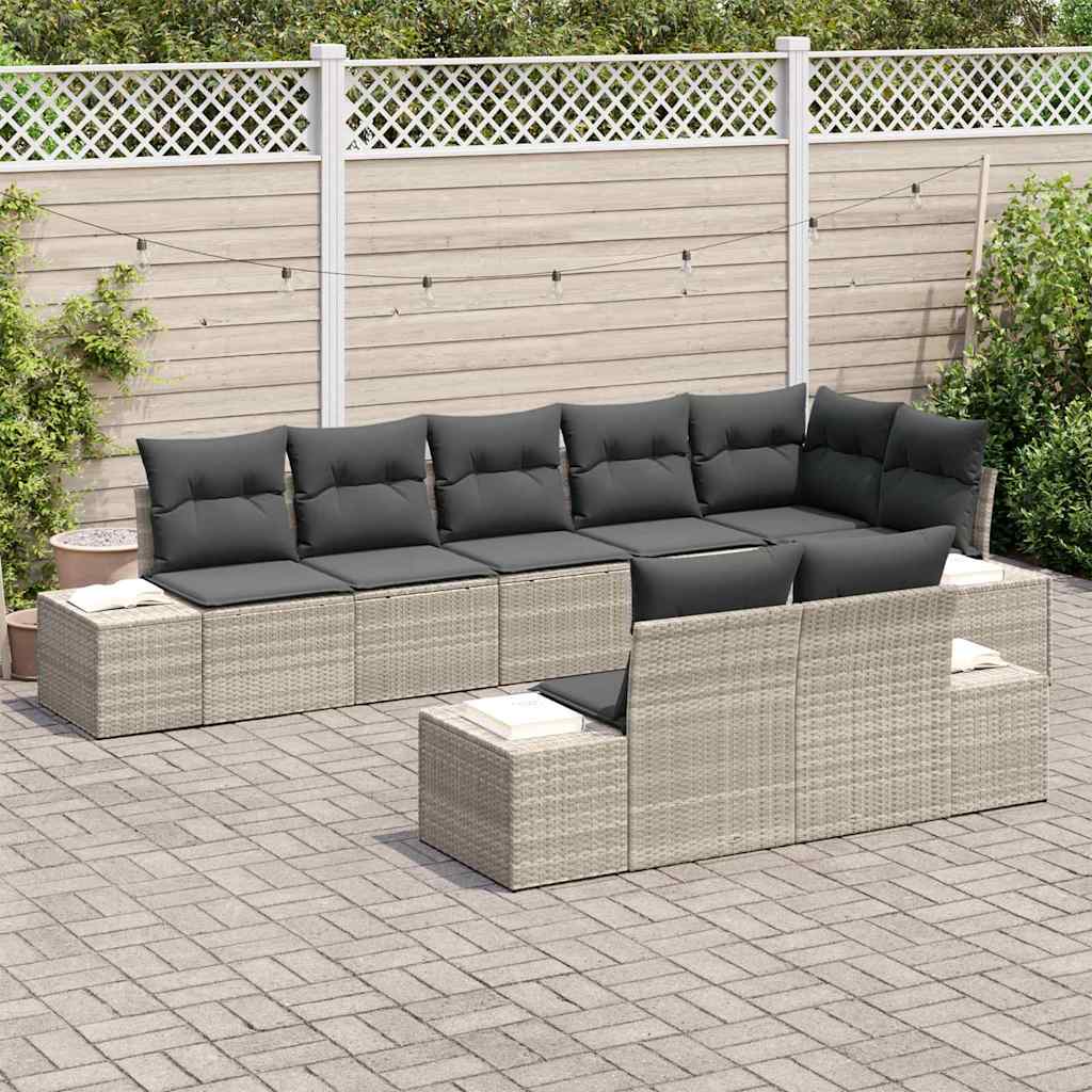 Gartensofa-set mit Speicher 8 pcs Hellgrau Poly Rattan