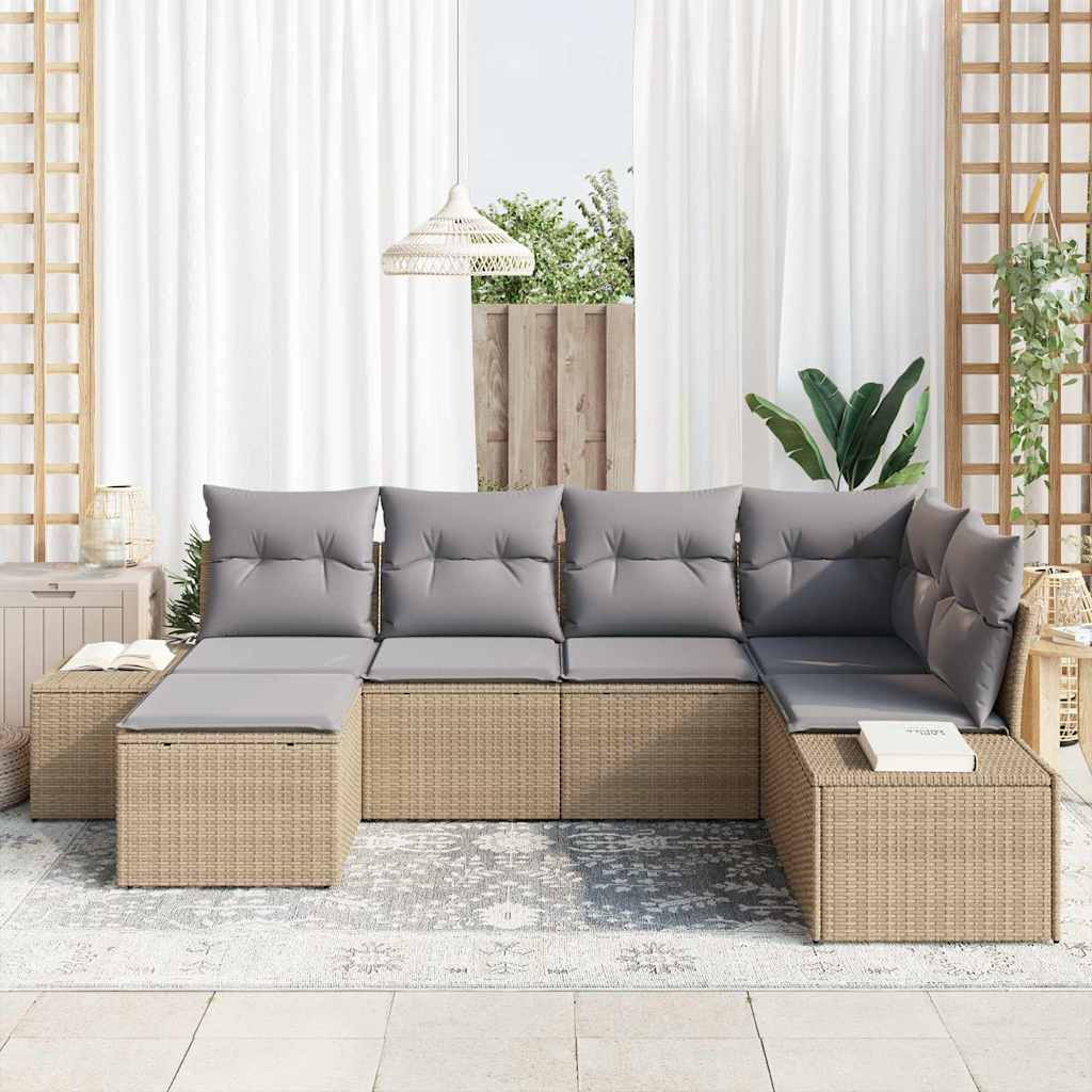 Garten-Sofa-Set mit Kissen 6 pcs Beige und Hellgrau Poly-Rattan