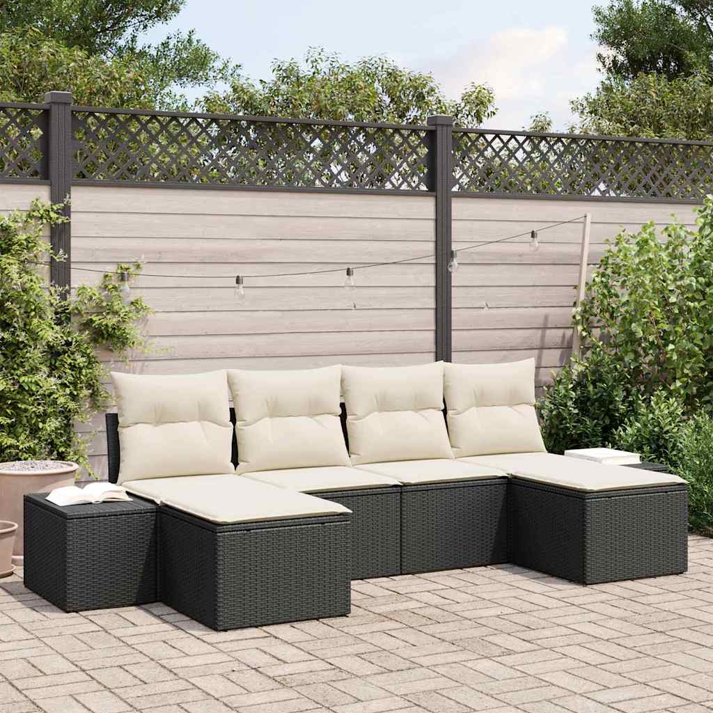 Garten-Sofa-Set mit Kissen 4 pcs Schwarz und Creme Poly-Rattan