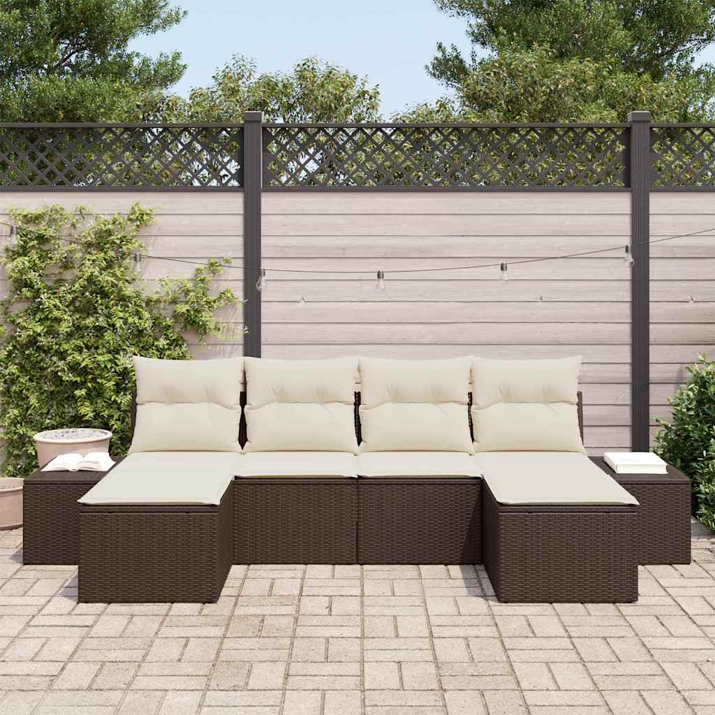 Garten-Sofa-Set mit Kissen 4 pcs Braun und Creme Poly-Rattan