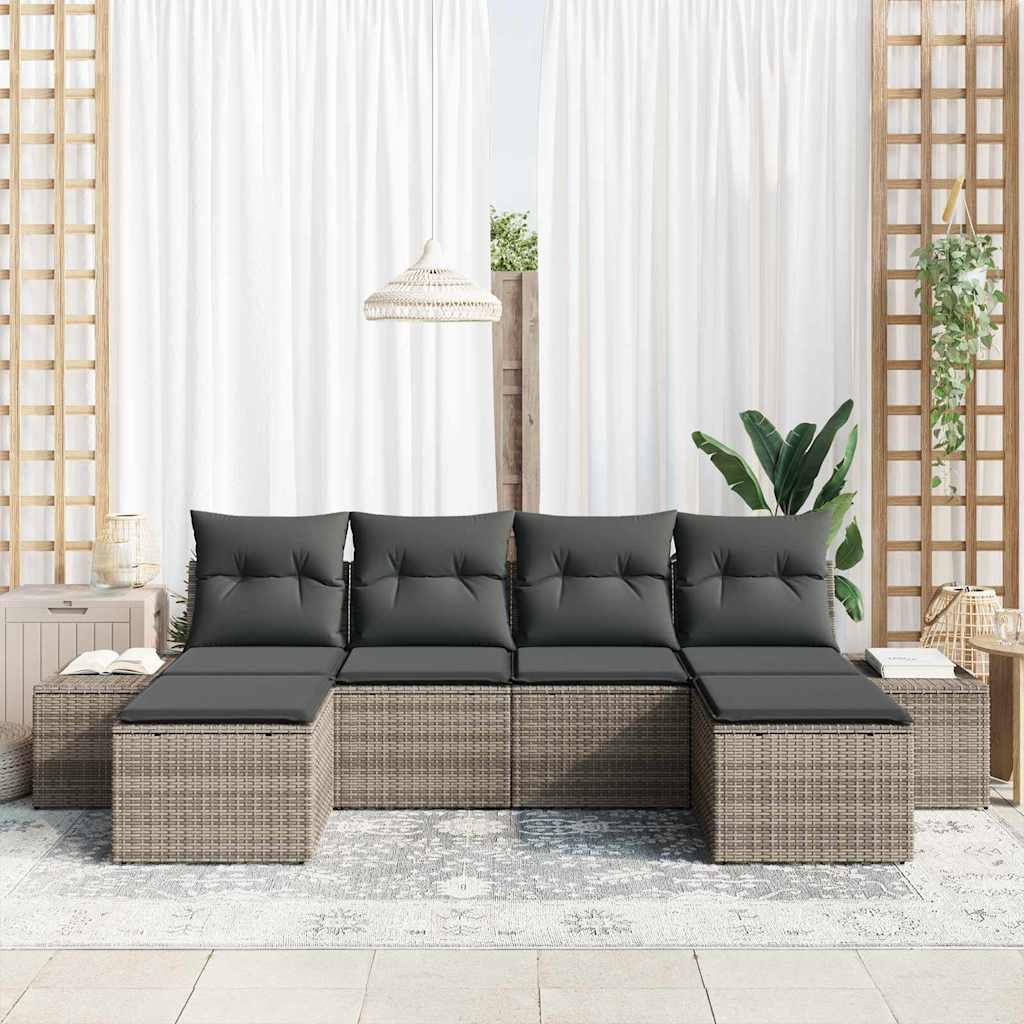 Garten-Sofa-Set mit Kissen mit Speicher 4 pcs Grau Poly-Rattan