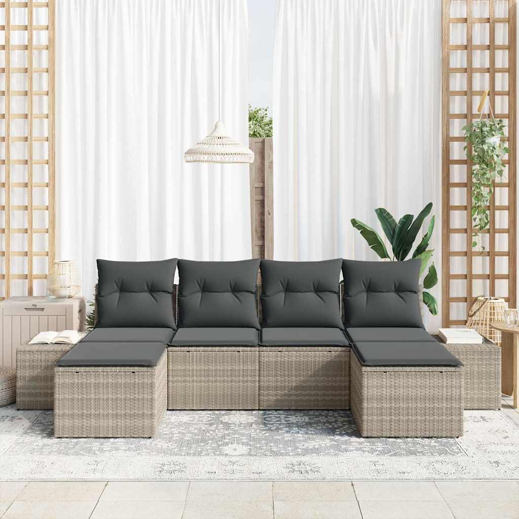 Garten-Sofa-Set mit Kissen 4 pcs Hellgrau Poly-Rattan