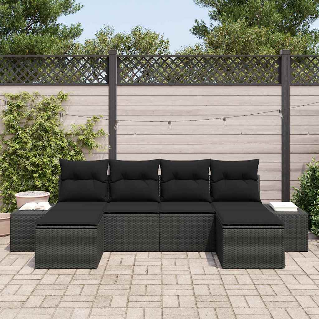 Garten-Sofa-Set mit Kissen 4 pcs Schwarz Poly-Rattan