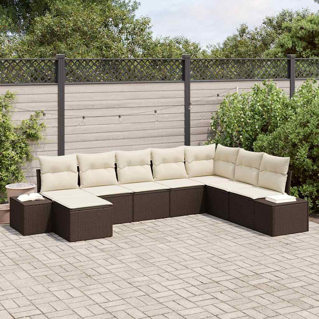 Garten-Sofa-Set mit Kissen 8 pcs Braun und Creme Poly-Rattan
