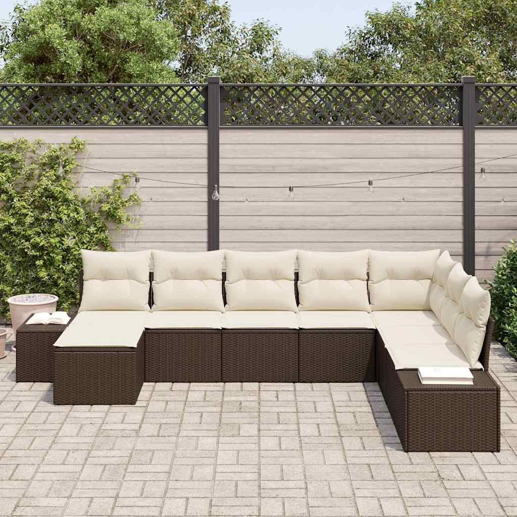 Garten-Sofa-Set mit Kissen 8 pcs Braun und Creme Poly-Rattan