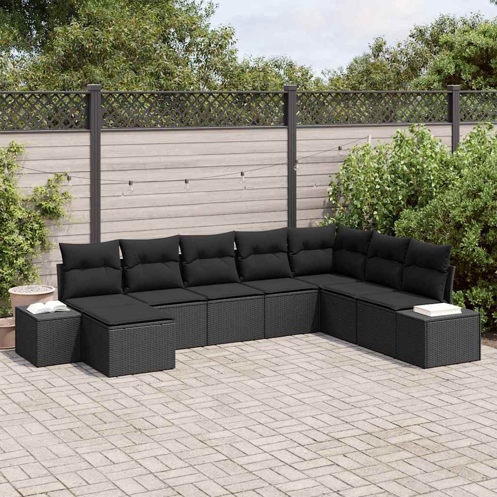 Garten-Sofa-Set mit Kissen 8 pcs Schwarz Poly-Rattan