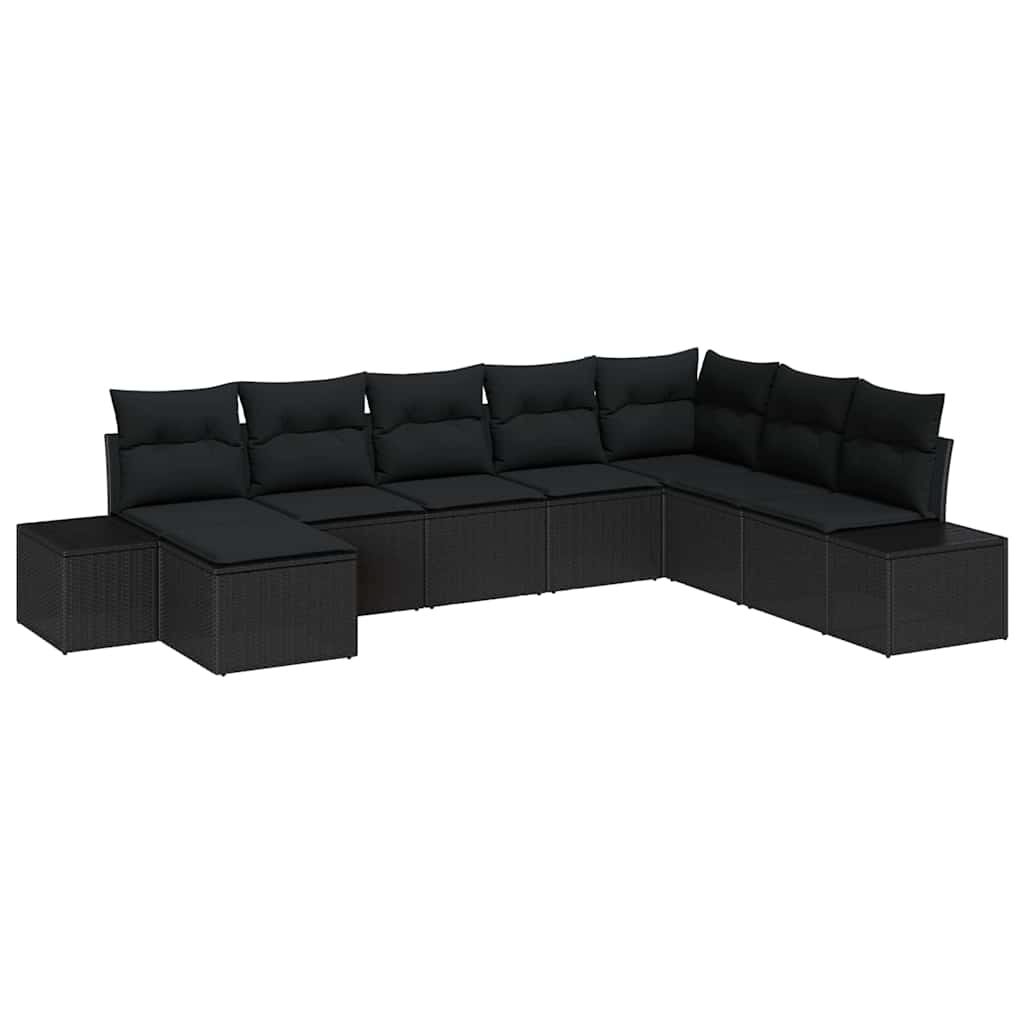 Garten-Sofa-Set mit Kissen 8 pcs Schwarz Poly-Rattan