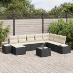 Garten-Sofa-Set mit Kissen 8 pcs Schwarz und Creme Poly-Rattan