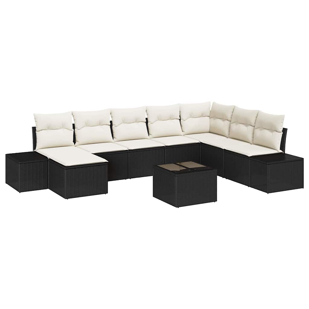 Garten-Sofa-Set mit Kissen 8 pcs Schwarz und Creme Poly-Rattan