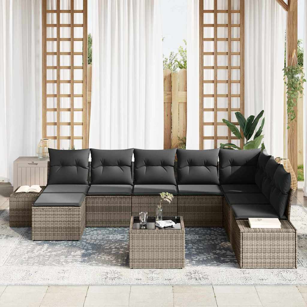 Garten-Sofa-Set mit Kissen mit Speicher 8 pcs Grau Poly-Rattan