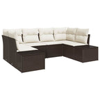 Gartensofa-set mit Speicher 6 pcs Braun und Creme Poly Rattan