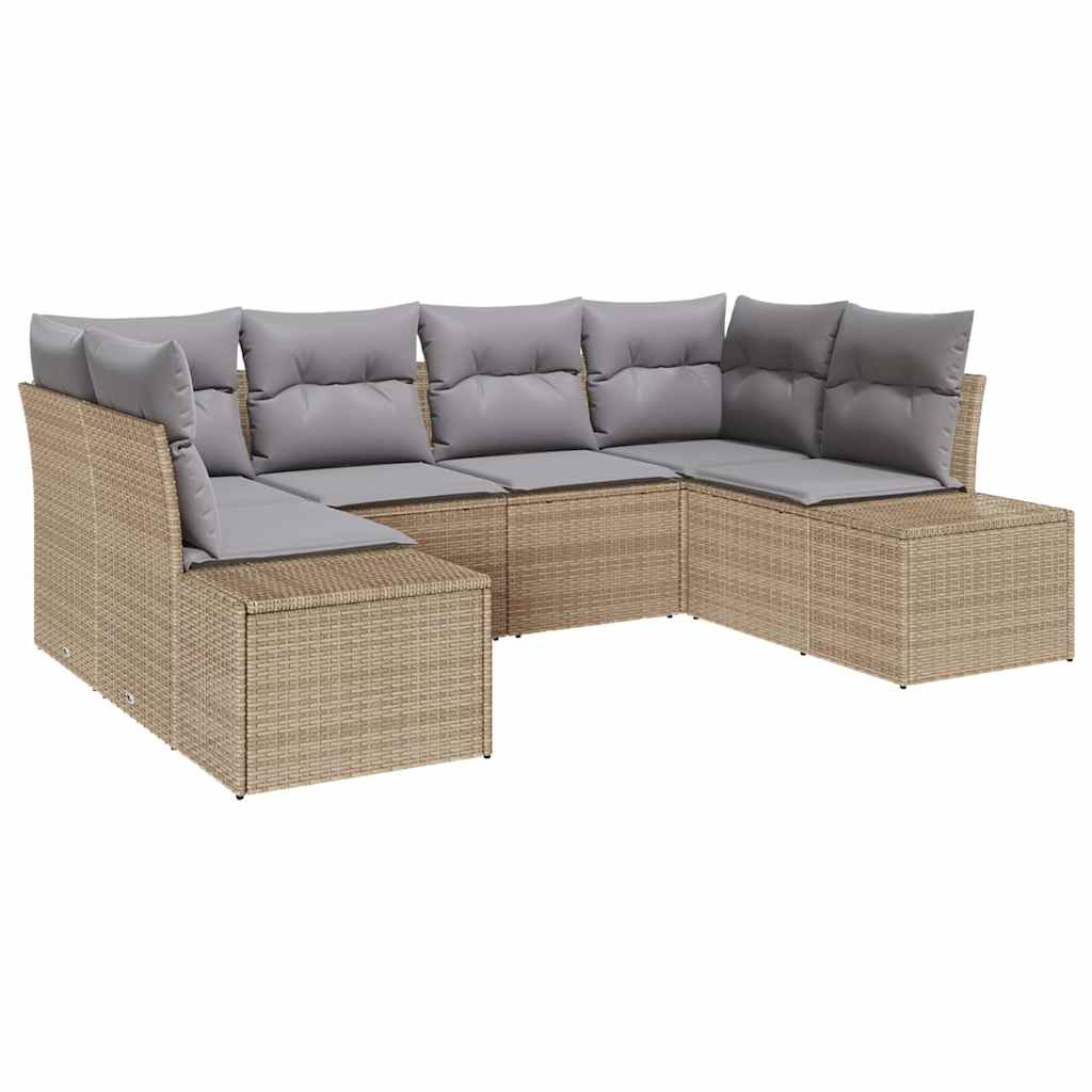 Gartensofa-set 6 pcs Beige und Hellgrau Poly Rattan