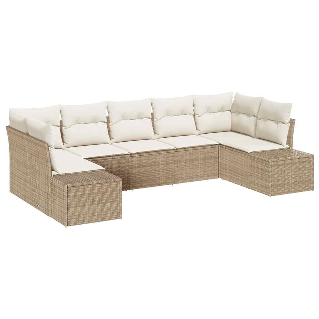 Gartensofa-set mit Speicher 7 pcs Beige und Creme Poly Rattan