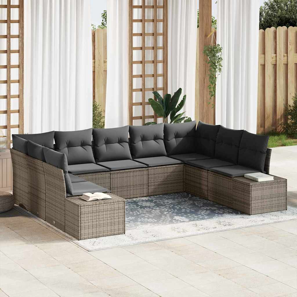 Gartensofa-set mit Kissen 9 pcs Grau Polyrattan