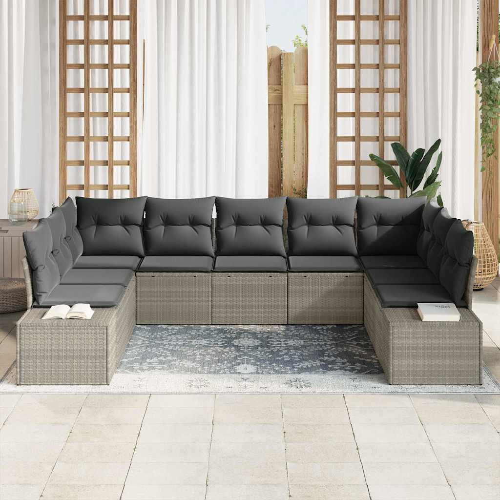 Gartensofa-set mit Kissen 9 pcs Hellgrau Polyrattan