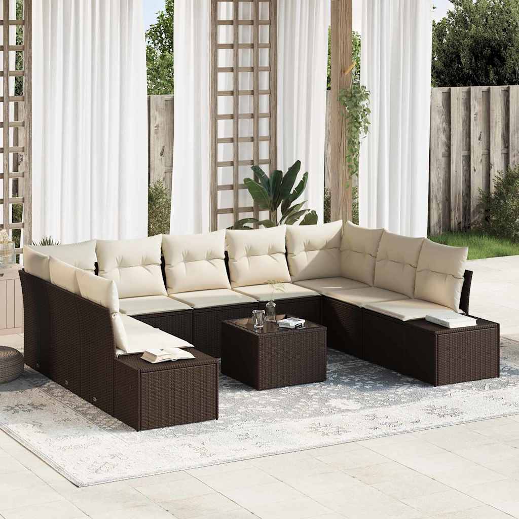 Gartensofa-set mit Kissen 9 pcs Braun und Creme Polyrattan