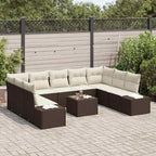 Gartensofa-set mit Kissen 9 pcs Braun und Creme Polyrattan